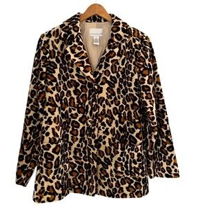 Susan Graver Women’s Sz M Leopard Animal Print Jacket Coat Pockets Fall